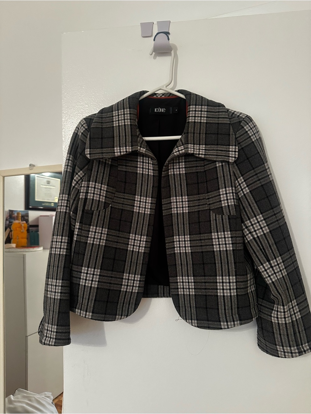 ICON Gray & Black Plaid Cropped Blazer